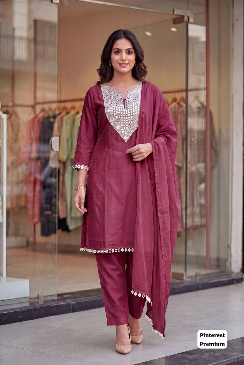 Exclusive Party Wear Silk Three piece Suit