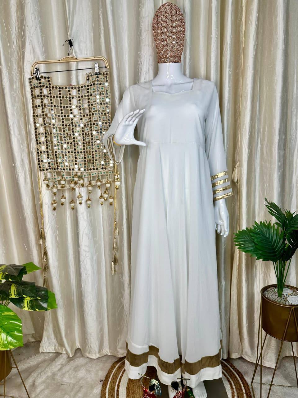 New Designer Gown with Mirror Work Jacket
