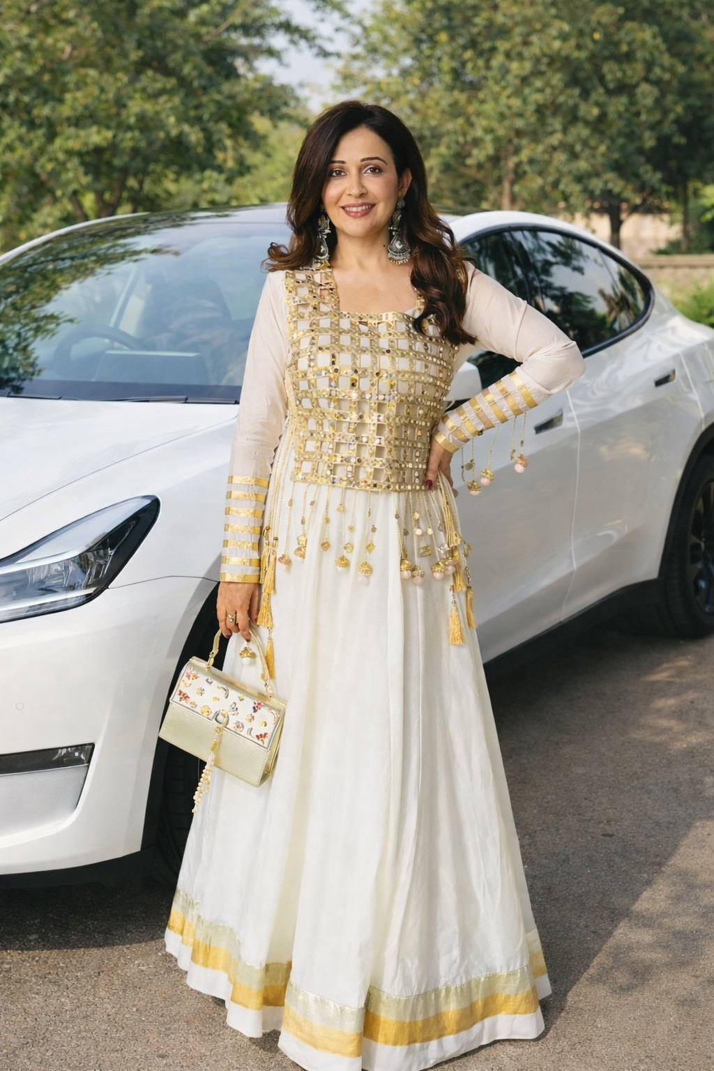 New Designer Gown with Mirror Work Jacket