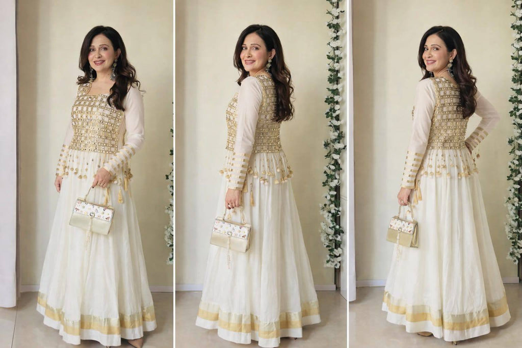 New Designer Gown with Mirror Work Jacket
