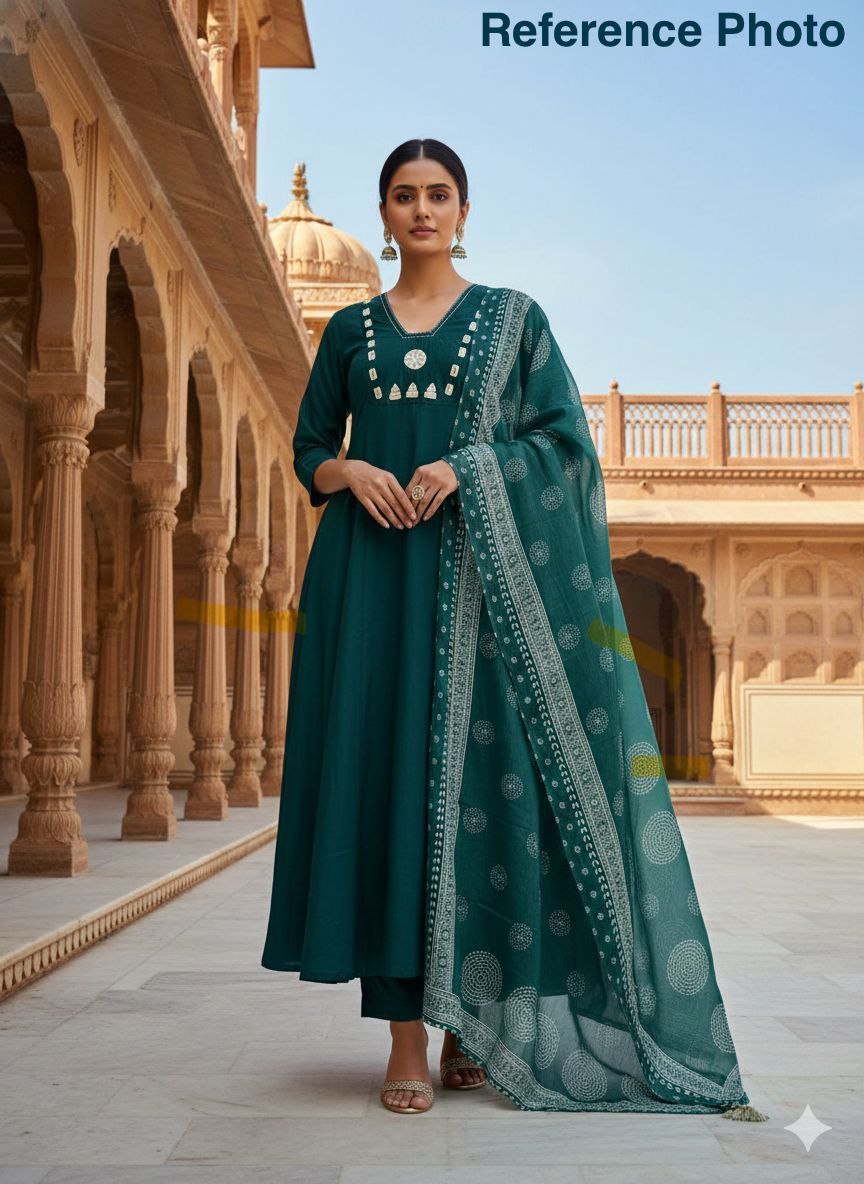 Morpeach Cotton Aline Mirror Work Suit Set