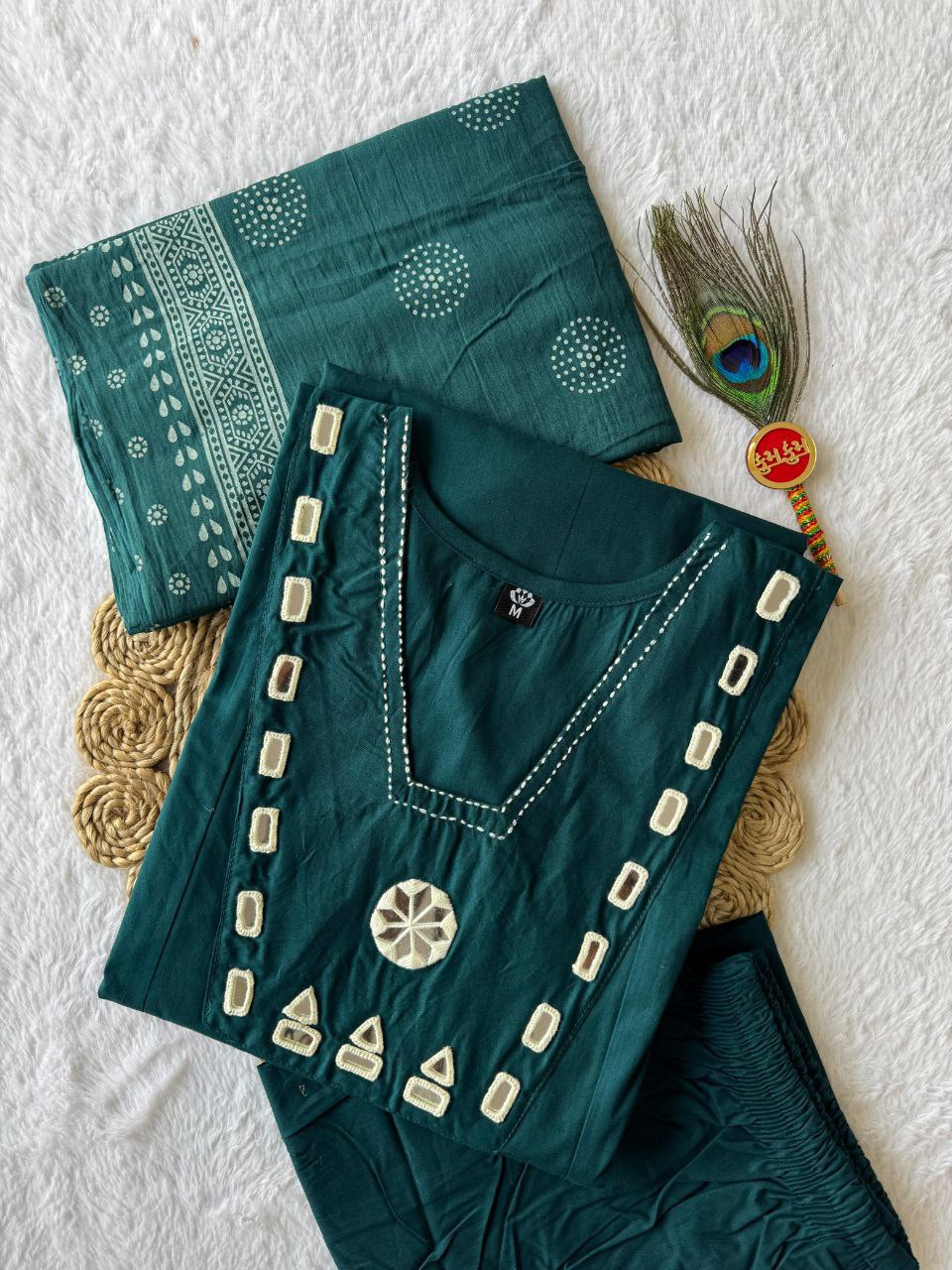 Morpeach Cotton Aline Mirror Work Suit Set