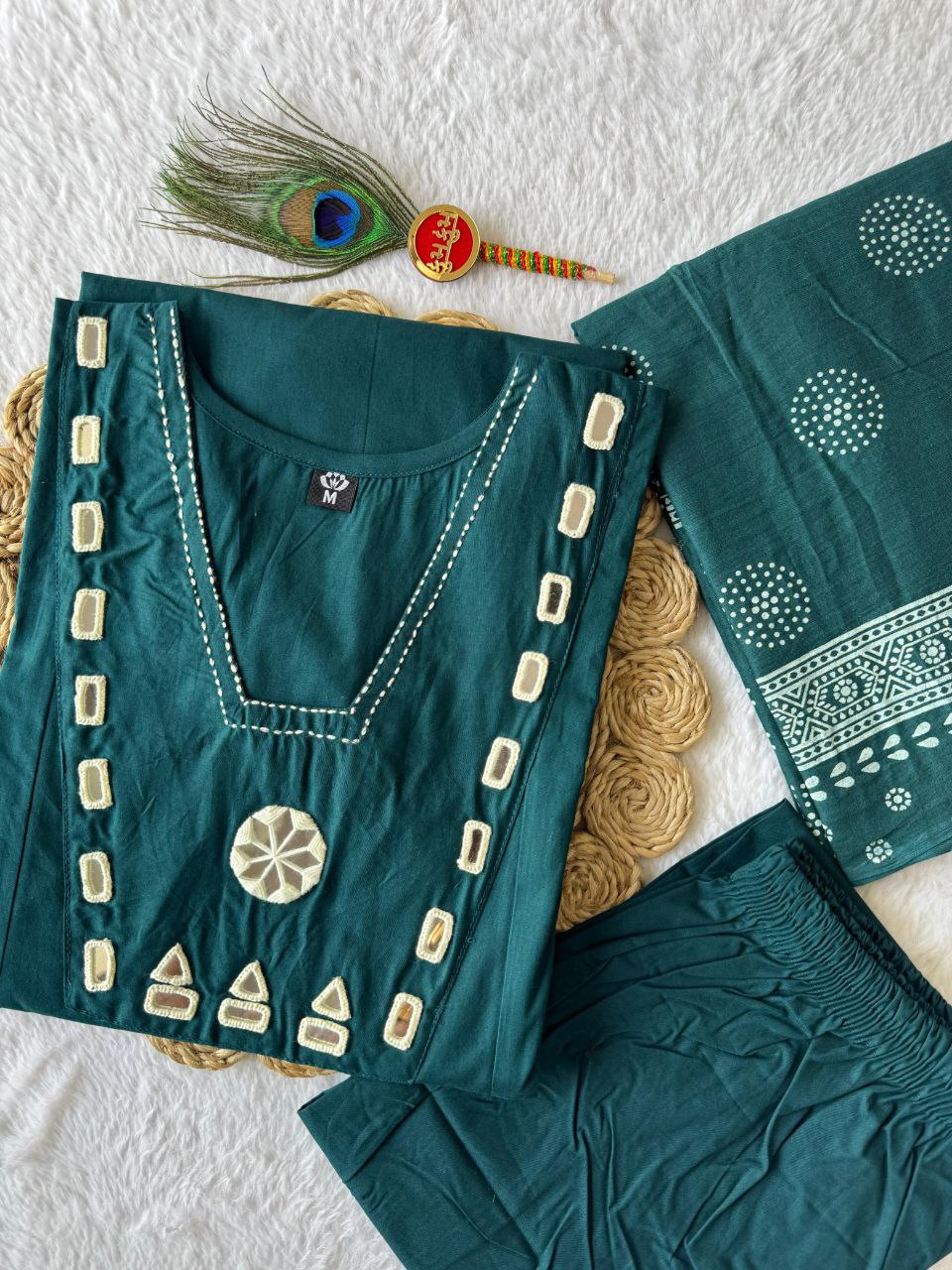 Morpeach Cotton Aline Mirror Work Suit Set