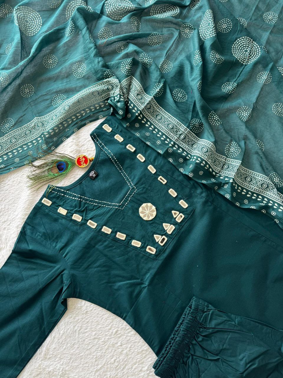 Morpeach Cotton Aline Mirror Work Suit Set