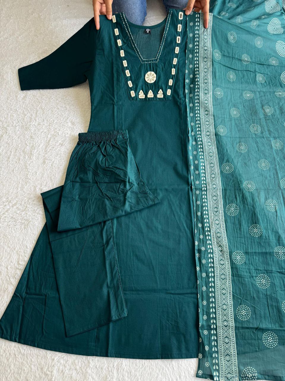 Morpeach Cotton Aline Mirror Work Suit Set