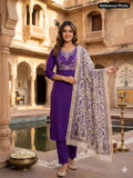 Voilet Roman Silk Handwork Suit