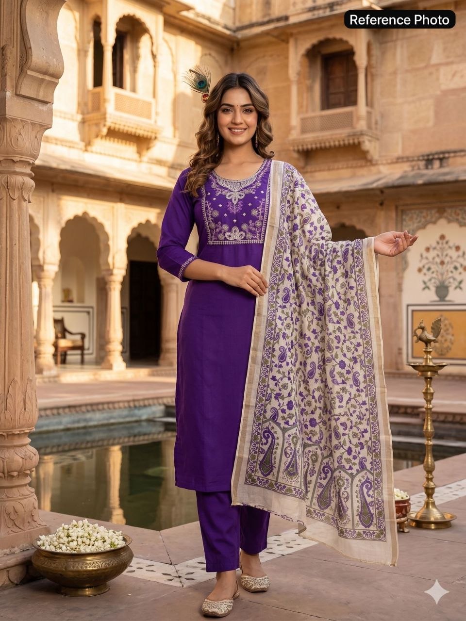 Voilet Roman Silk Handwork Suit