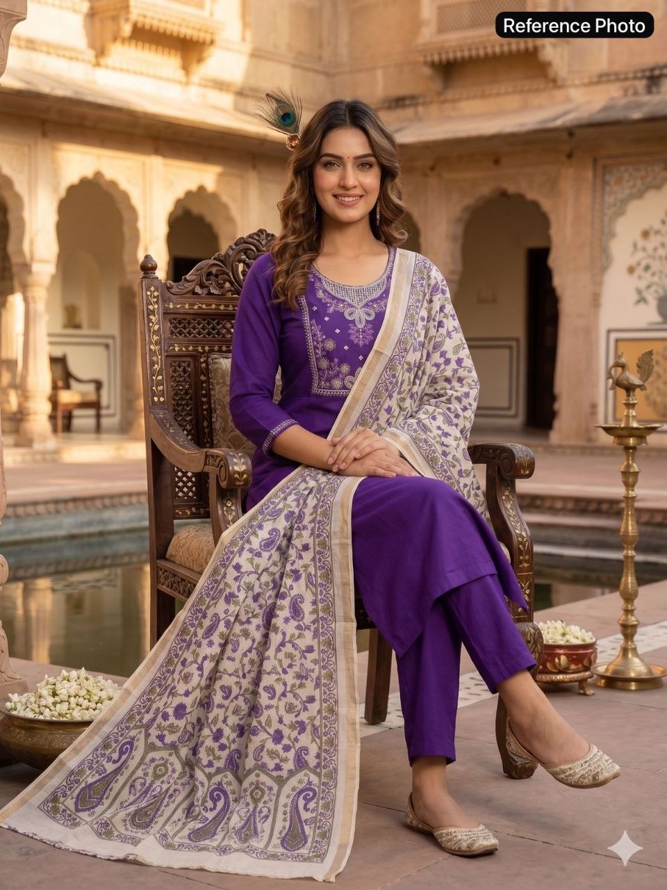 Voilet Roman Silk Handwork Suit