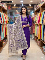 Voilet Roman Silk Handwork Suit