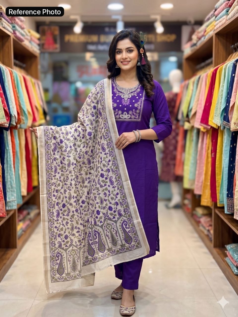 Voilet Roman Silk Handwork Suit