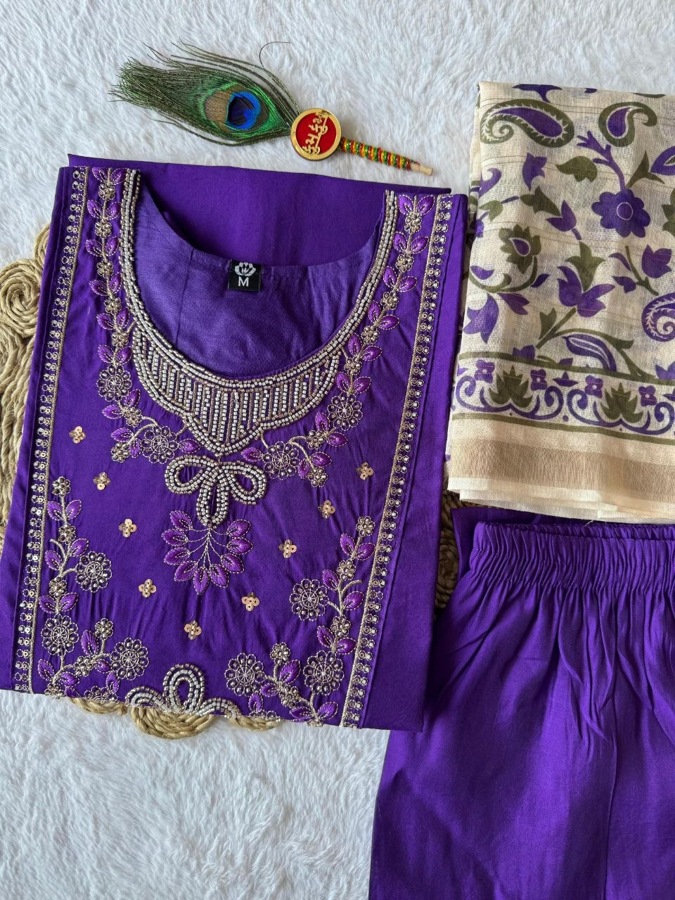 Voilet Roman Silk Handwork Suit