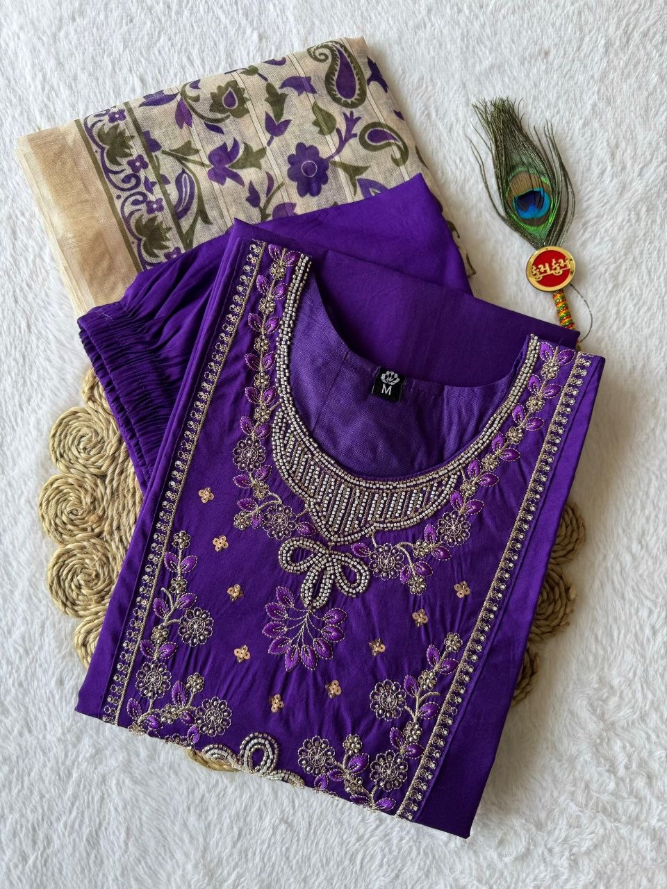 Voilet Roman Silk Handwork Suit