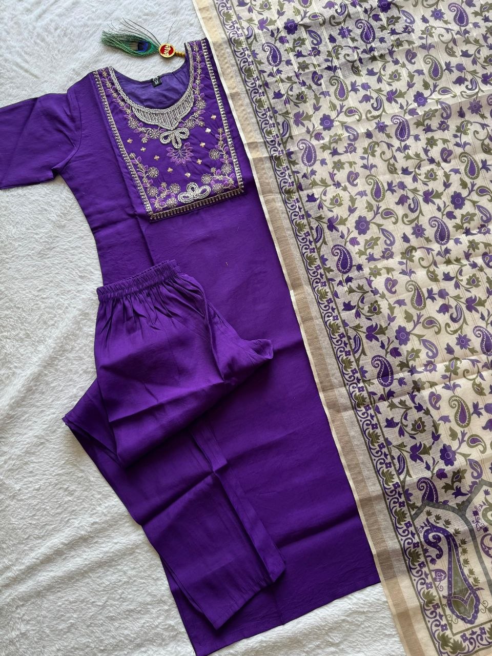 Voilet Roman Silk Handwork Suit