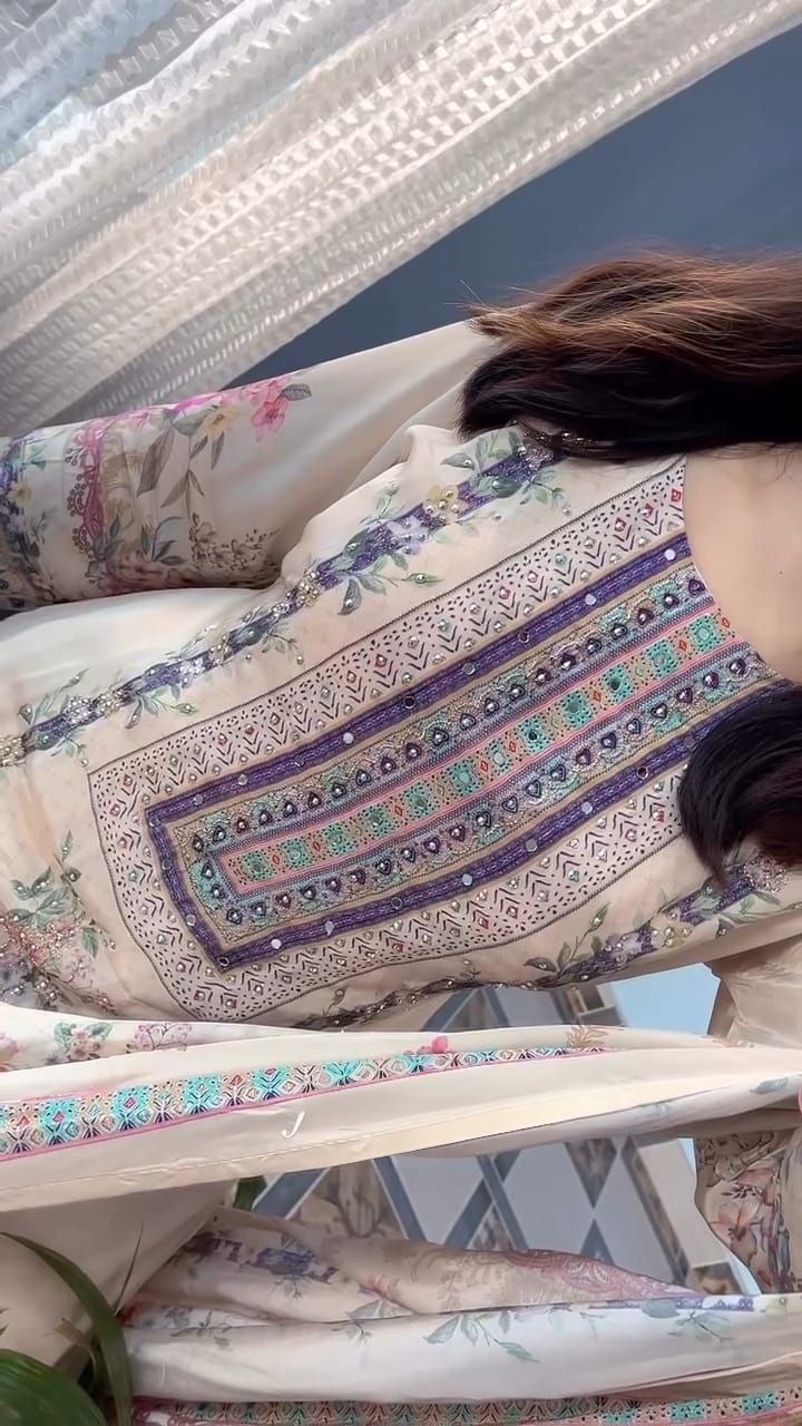 Floral Maslin Silk Three Piece Suit