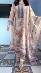 Floral Maslin Silk Three Piece Suit