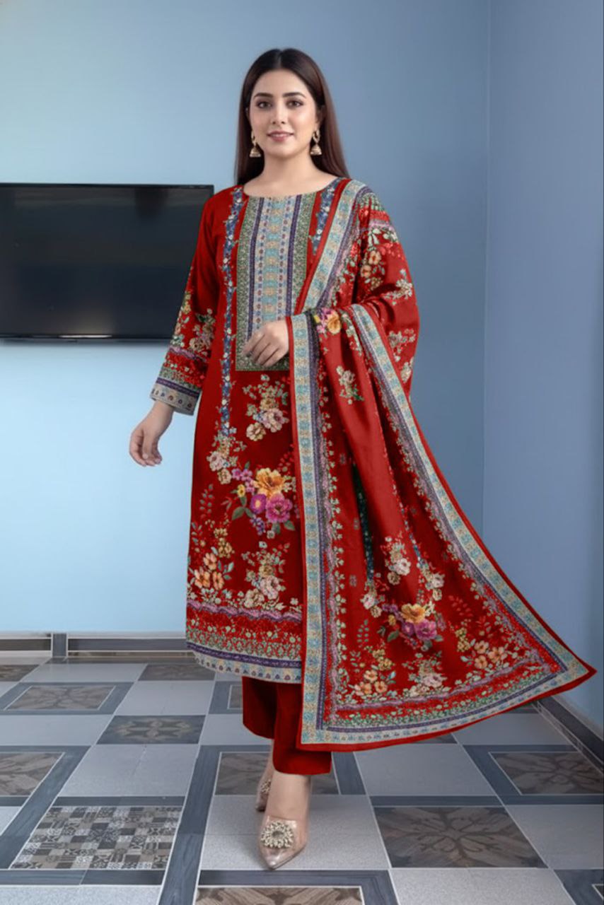 Floral Maslin Silk Three Piece Suit