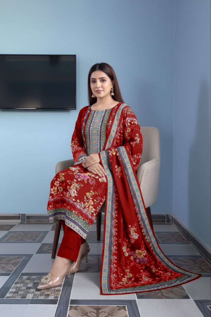 Floral Maslin Silk Three Piece Suit