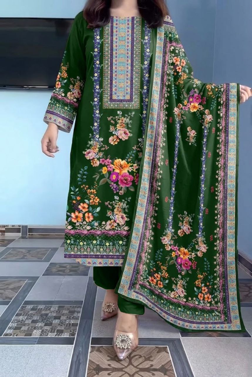 Floral Maslin Silk Three Piece Suit