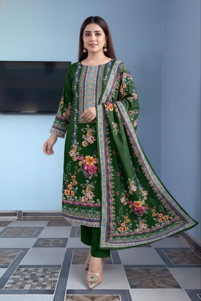 Floral Maslin Silk Three Piece Suit