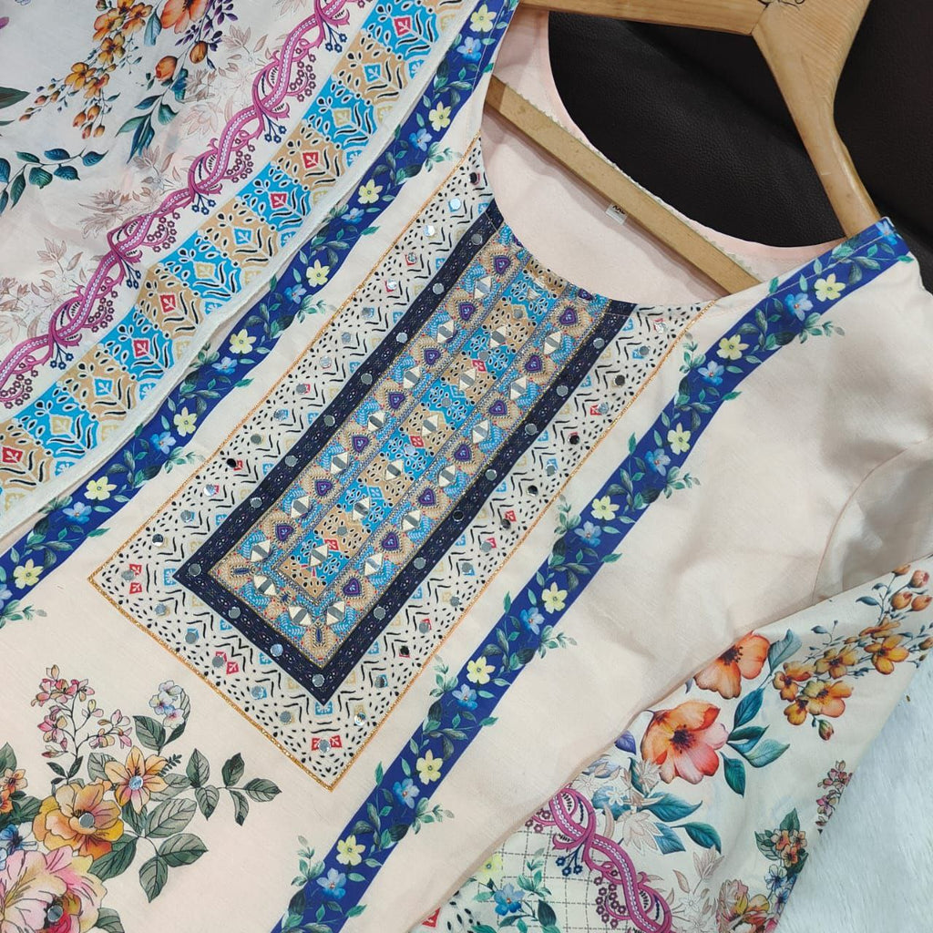 Floral Maslin Silk Three Piece Suit