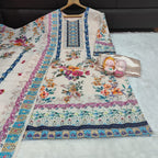Floral Maslin Silk Three Piece Suit