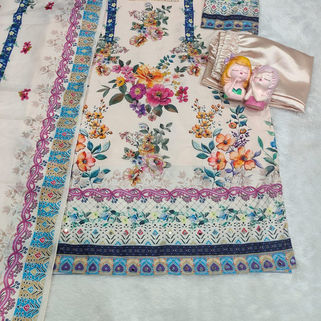 Floral Maslin Silk Three Piece Suit