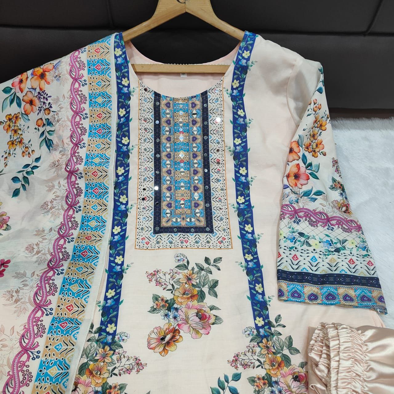 Floral Maslin Silk Three Piece Suit