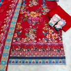 Floral Maslin Silk Three Piece Suit