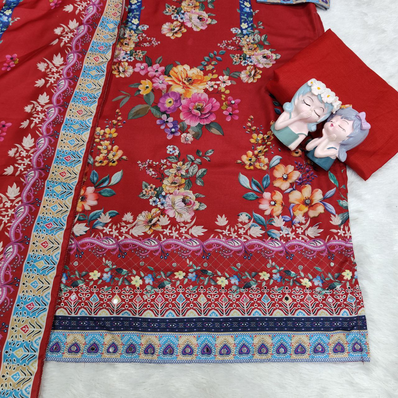 Floral Maslin Silk Three Piece Suit