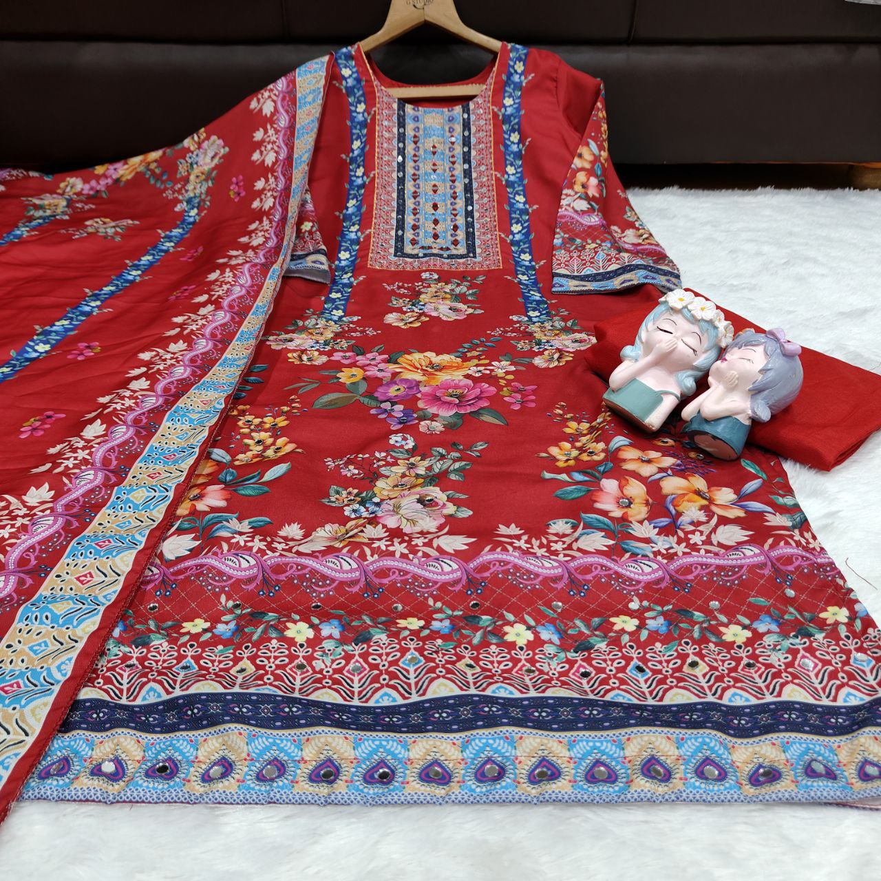 Floral Maslin Silk Three Piece Suit