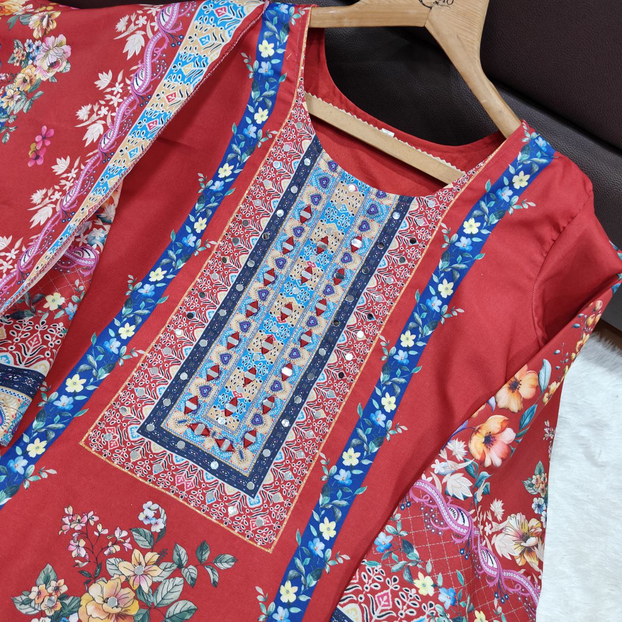 Floral Maslin Silk Three Piece Suit