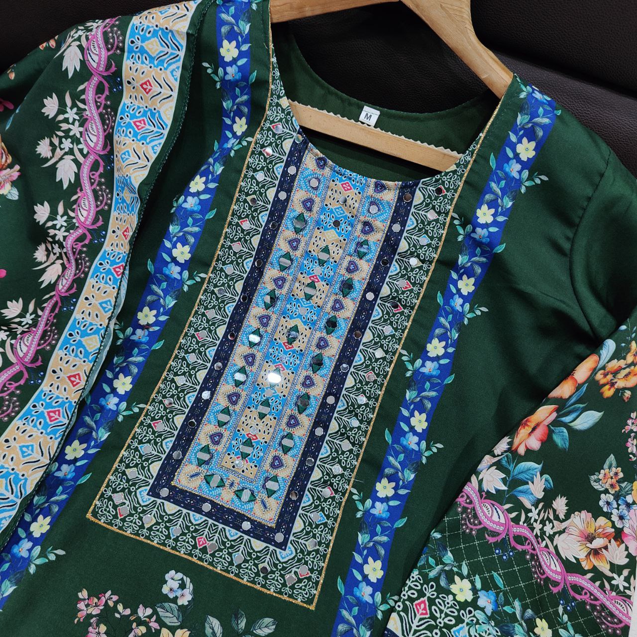 Floral Maslin Silk Three Piece Suit