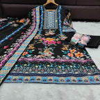Floral Maslin Silk Three Piece Suit