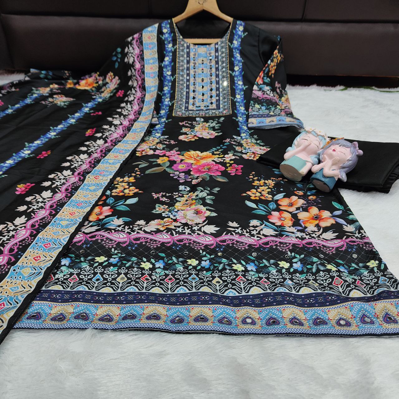 Floral Maslin Silk Three Piece Suit