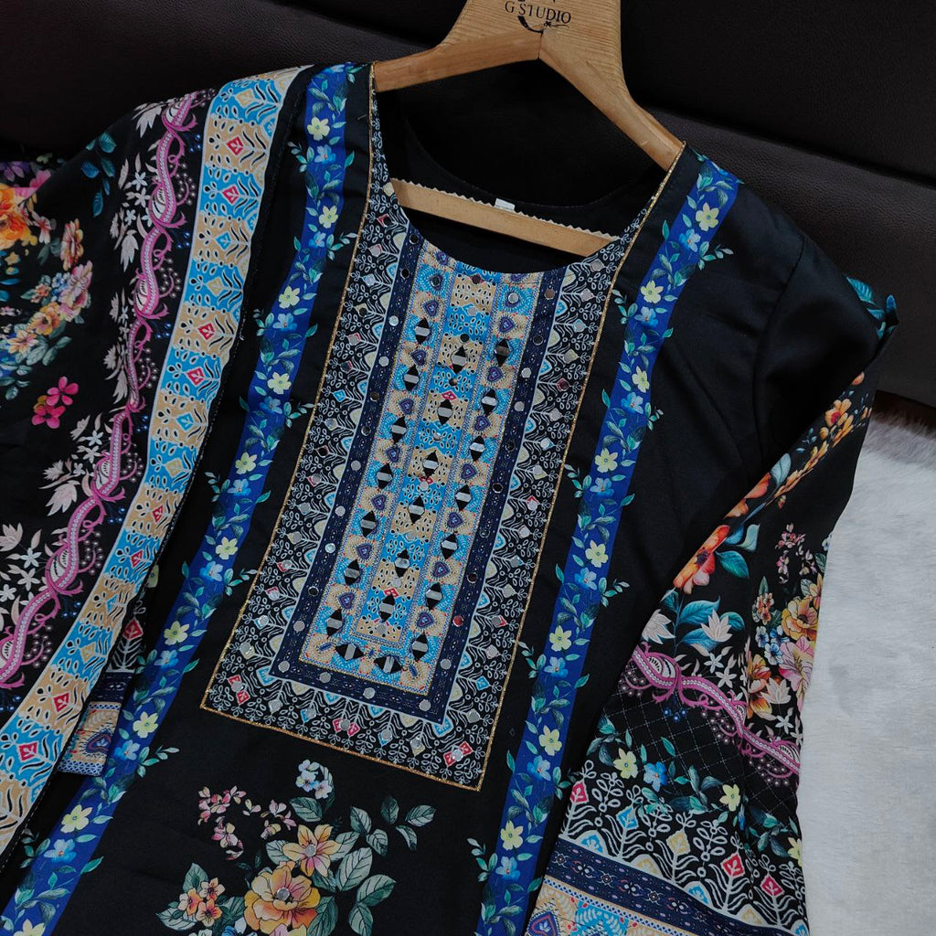 Floral Maslin Silk Three Piece Suit