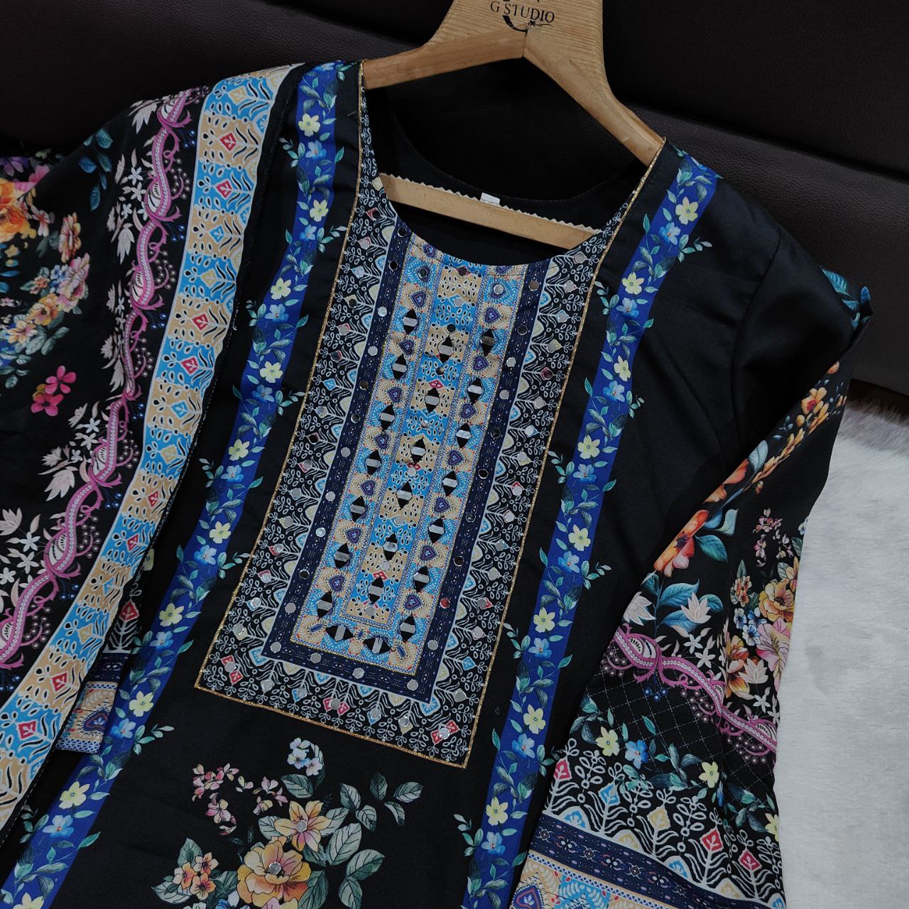 Floral Maslin Silk Three Piece Suit