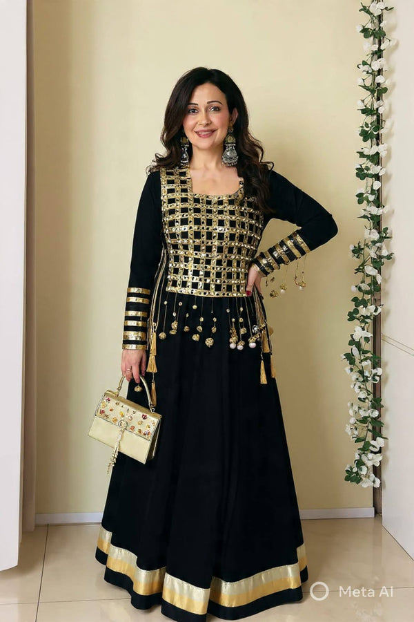 New Designer Gown with Mirror Work Jacket