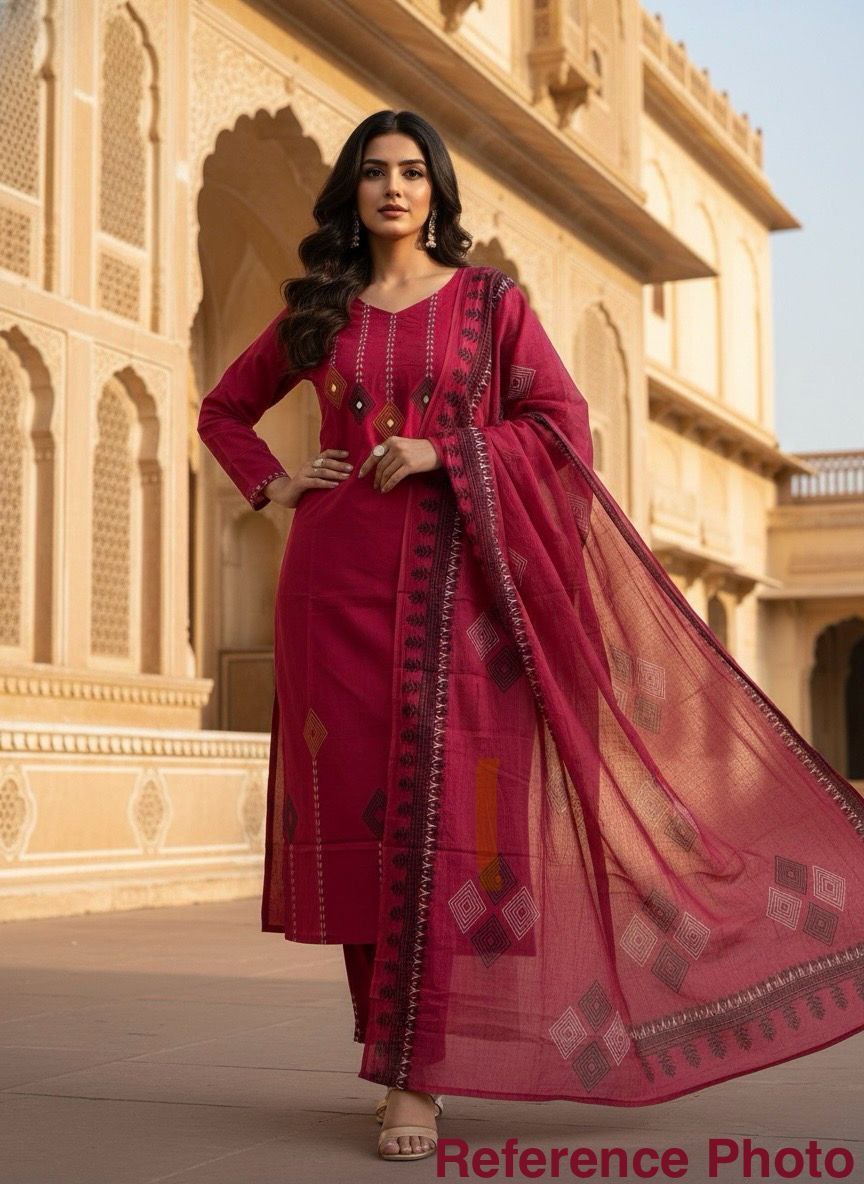 Cherry Cotton Handwork Straight Suit Set