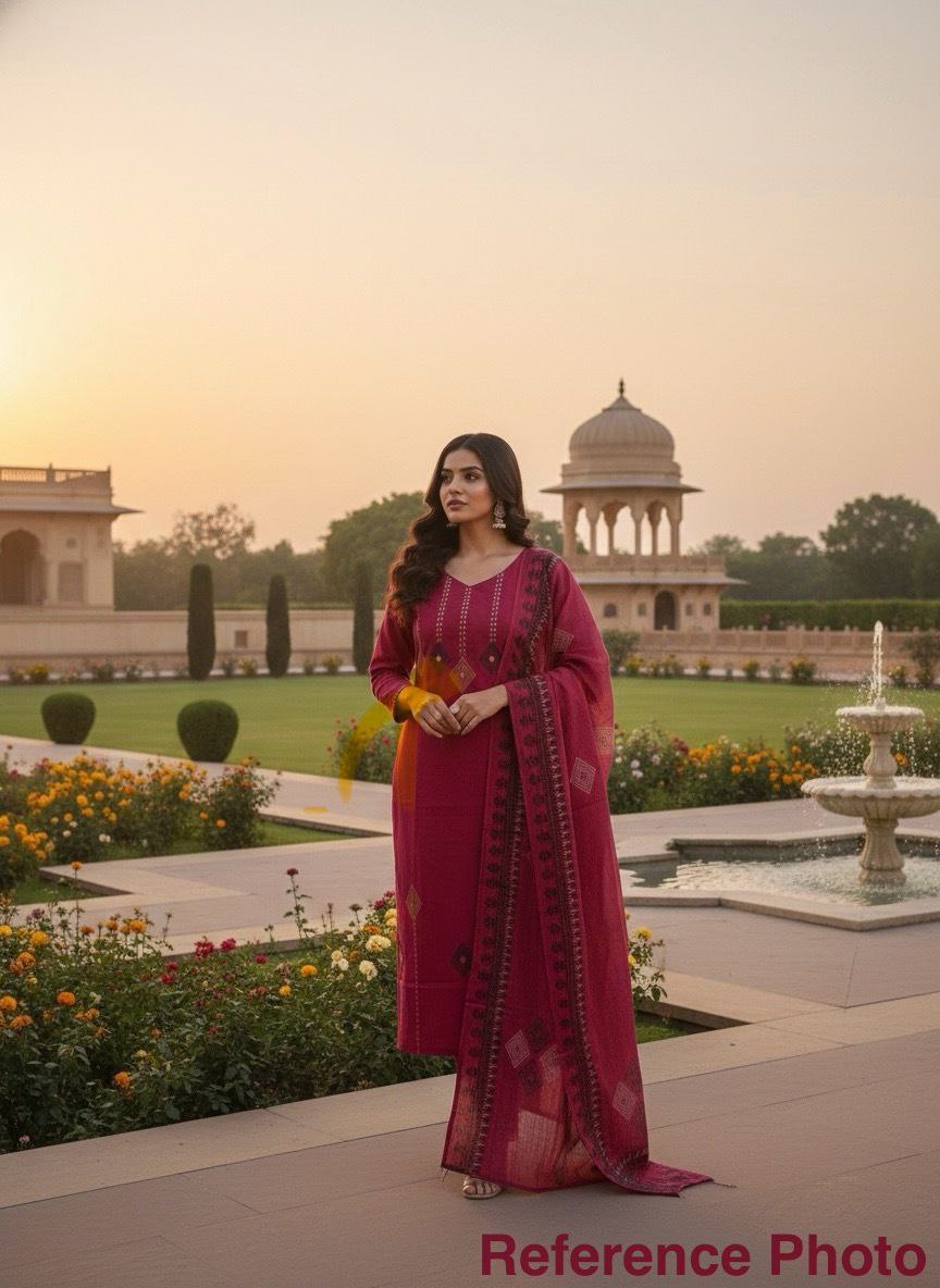 Cherry Cotton Handwork Straight Suit Set