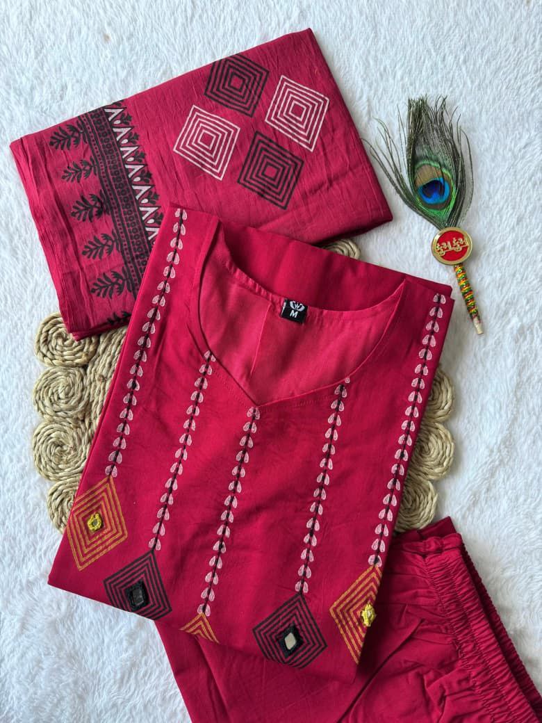Cherry Cotton Handwork Straight Suit Set