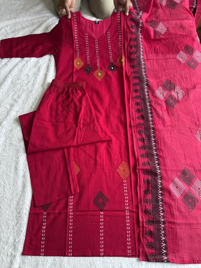 Cherry Cotton Handwork Straight Suit Set