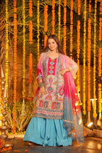 Multicolor Party Wear Chinon Silk Sharara Set