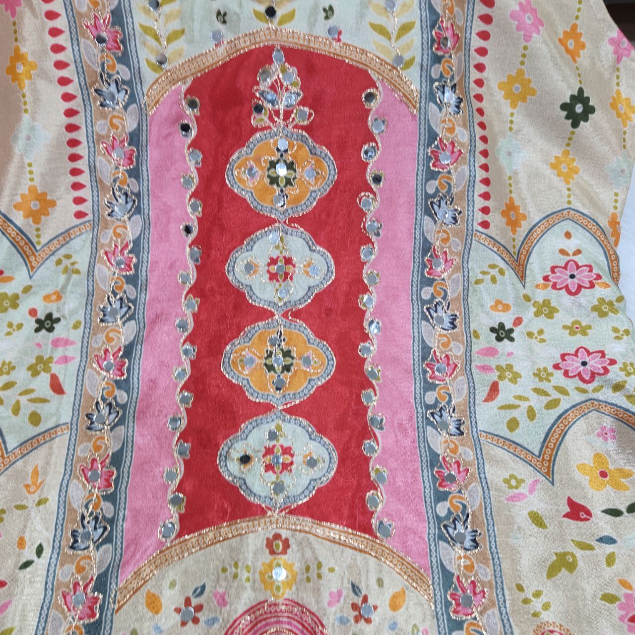 Multicolor Party Wear Chinon Silk Sharara Set