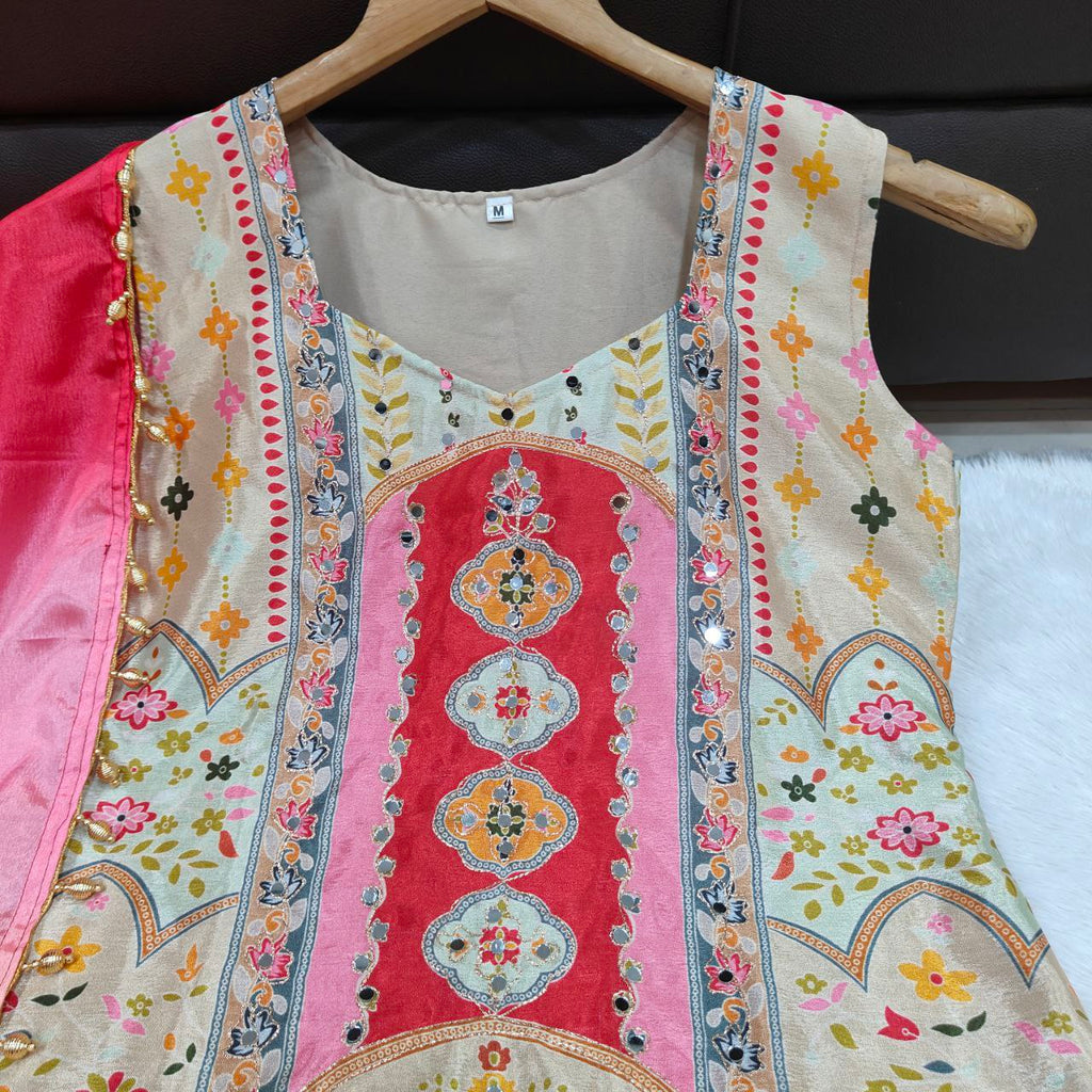 Multicolor Party Wear Chinon Silk Sharara Set
