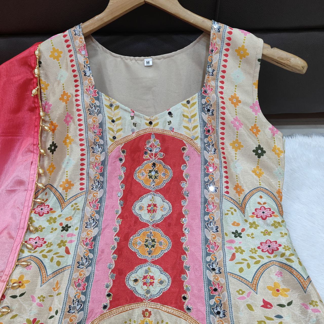 Multicolor Party Wear Chinon Silk Sharara Set
