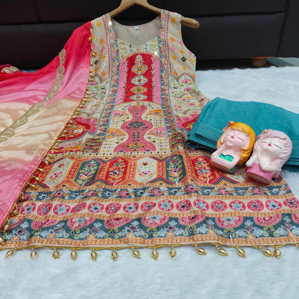 Multicolor Party Wear Chinon Silk Sharara Set