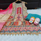 Multicolor Party Wear Chinon Silk Sharara Set