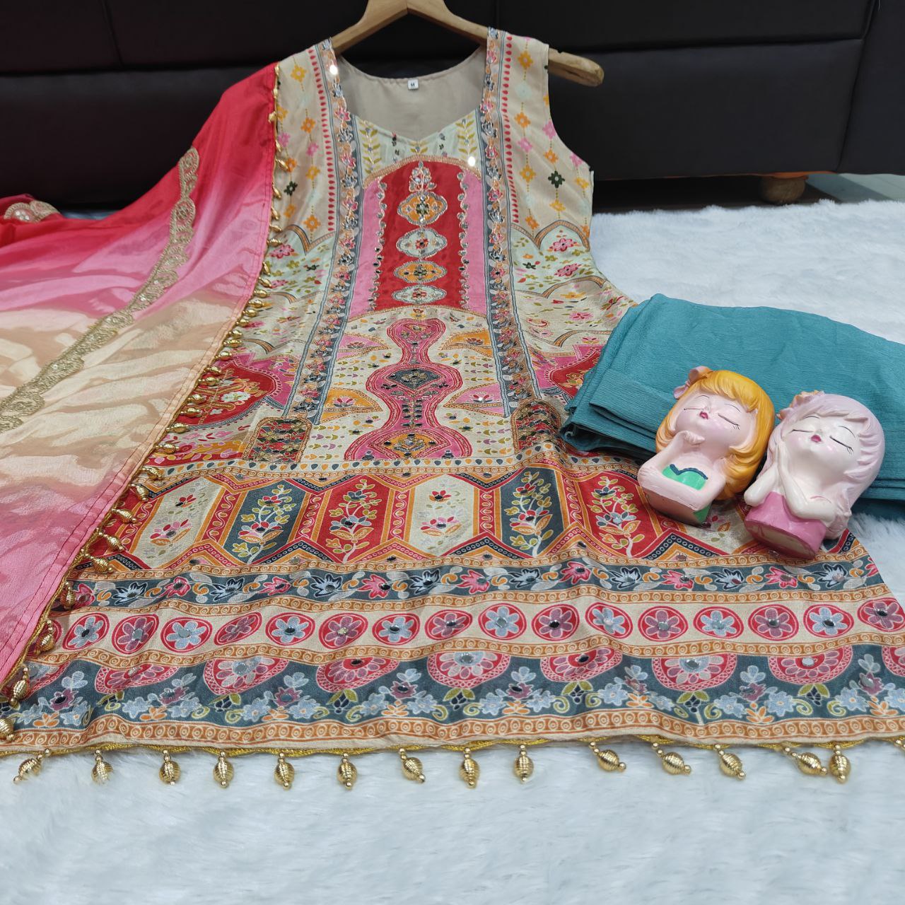 Multicolor Party Wear Chinon Silk Sharara Set