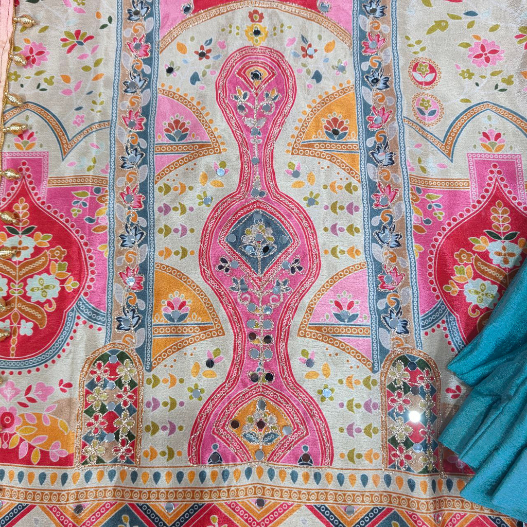 Multicolor Party Wear Chinon Silk Sharara Set
