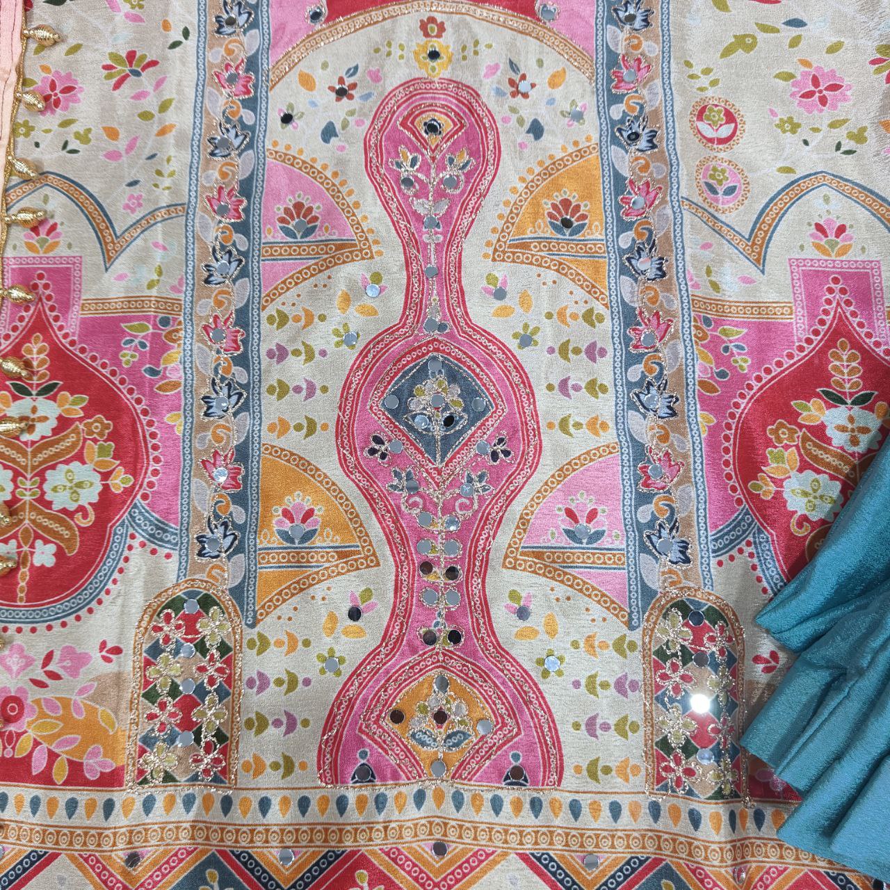 Multicolor Party Wear Chinon Silk Sharara Set